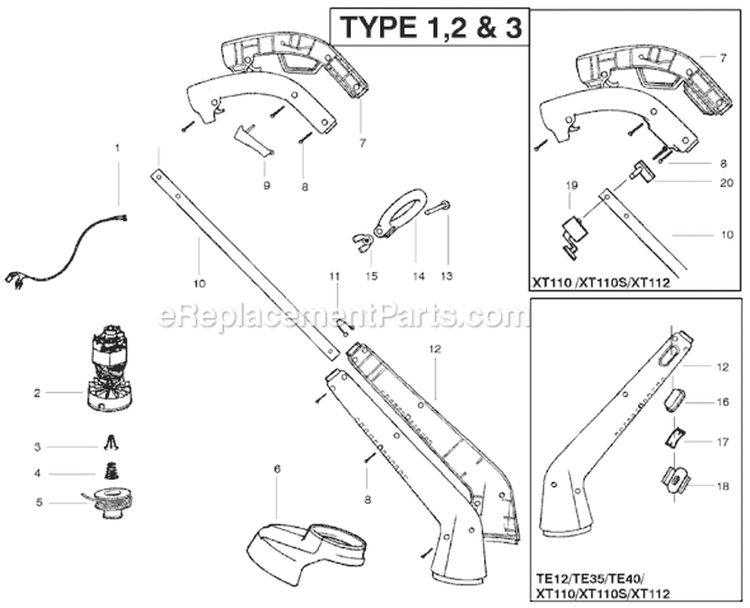 Page A Diagram and Parts List for TE35 Type 3 Weed Eater Trimmer